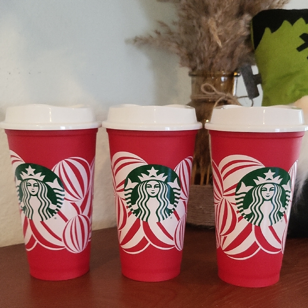 Starbucks Christmas 2024 Reusable Red Cups with White Lids 16 Oz.